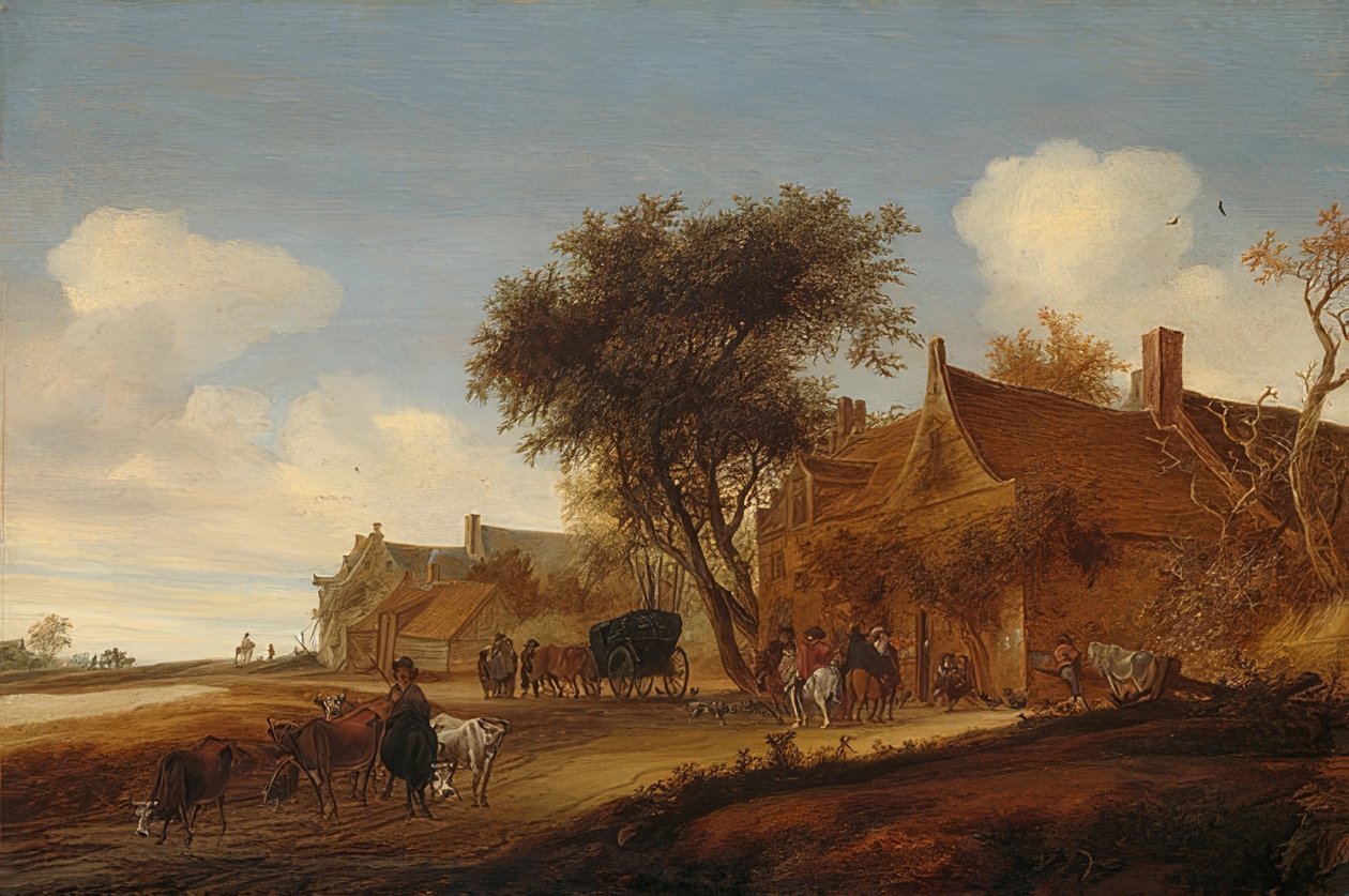 有驿马车的乡村旅馆。 1655 作者 Salomon van Ruisdael或Ruysdael