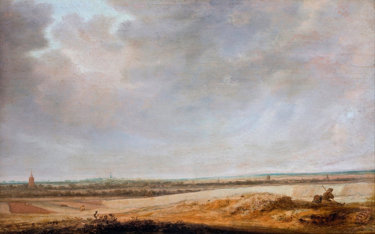 "" Paysage aux champs de maize ""（带有玉米地的风景）所罗门·雅各布斯·范·鲁伊斯达尔（Salomon Jacobsz van Ruisdael）的绘画（1600 / 3-1670） - 1638 - 木上油彩暗淡 33.5x52.5 cm Hallwylska Museet，斯德哥尔摩 作者 Salomon van Ruisdael或Ruysdael