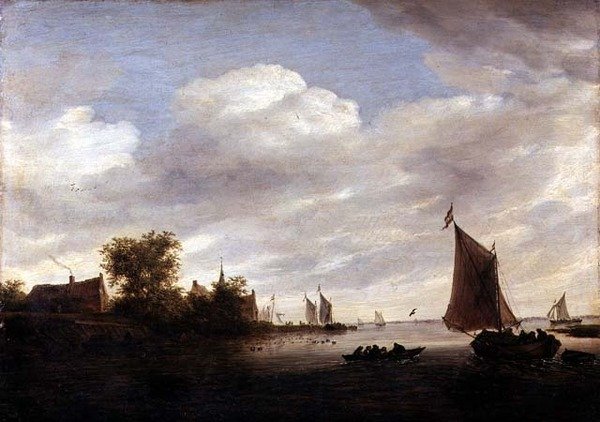 有帆船的河口（板面油画 作者 Salomon van Ruisdael或Ruysdael