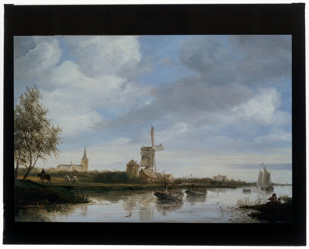 有风车的河流景观 作者 Salomon van Ruisdael或Ruysdael