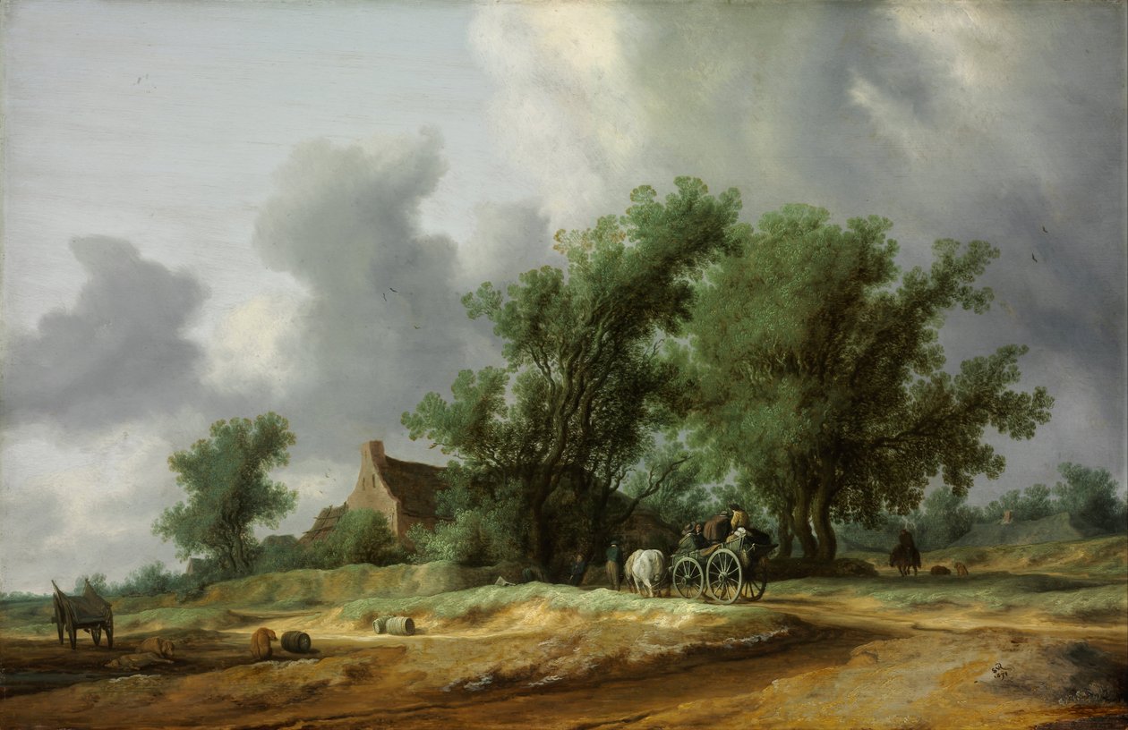 沙丘之路与马车 作者 Salomon van Ruisdael或Ruysdael