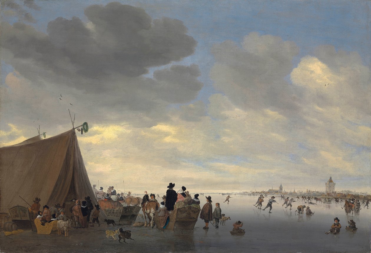 1653年，冰冻的莱克河上的溜冰者 作者 Salomon van Ruisdael或Ruysdael