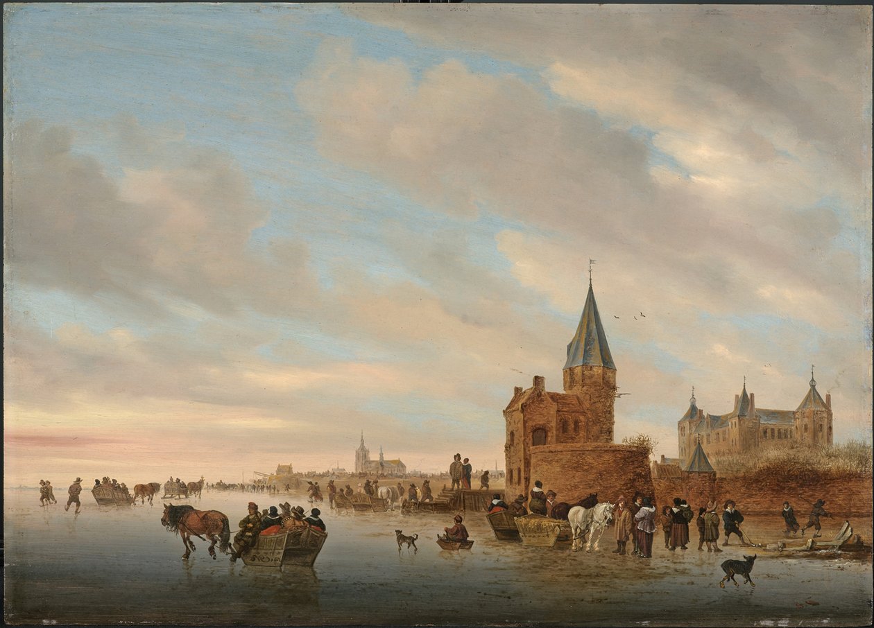 1652年，在阿恩海姆市随想的地方，享受冰雪乐趣的冬季风景 作者 Salomon van Ruisdael或Ruysdael