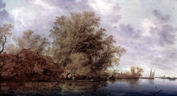 树木繁茂的河流景观 作者 Salomon van Ruisdael或Ruysdael