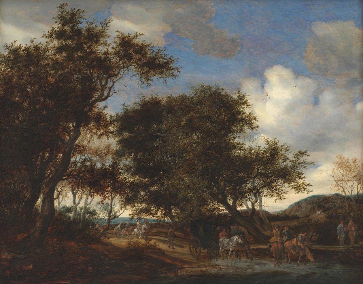 流浪者饮水的景观 作者 所罗门·范·鲁伊斯黛尔（Salomon van Ruysdael）