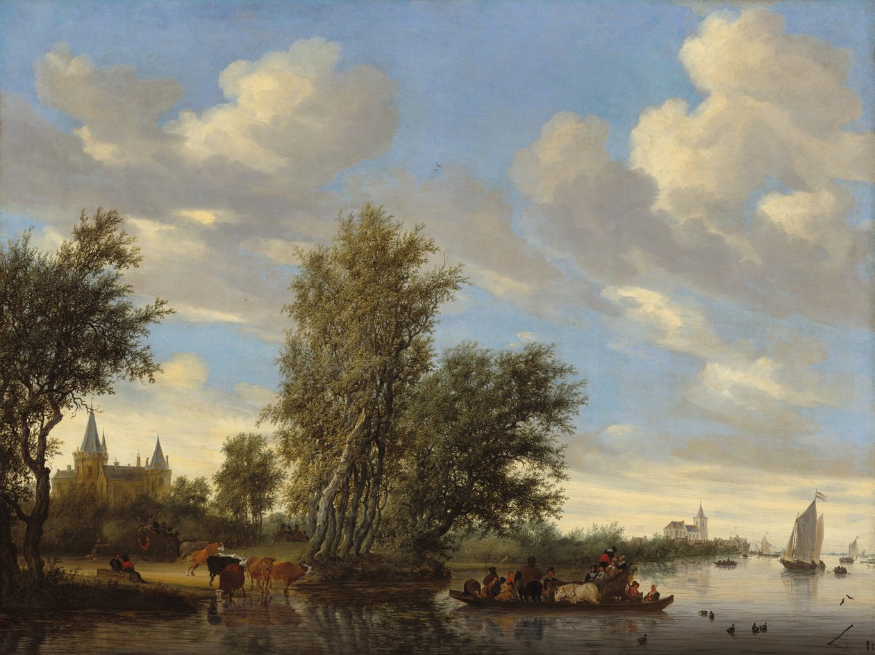 河流景观与轮渡 作者 所罗门·范·鲁伊斯黛尔（Salomon van Ruysdael）