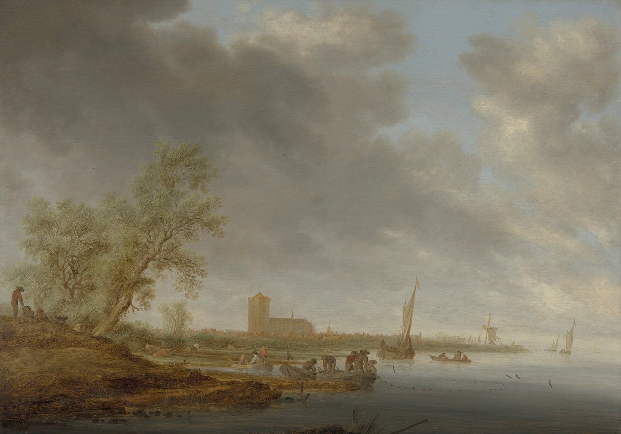 眺望纳登的河流景观 作者 所罗门·范·鲁伊斯黛尔（Salomon van Ruysdael）