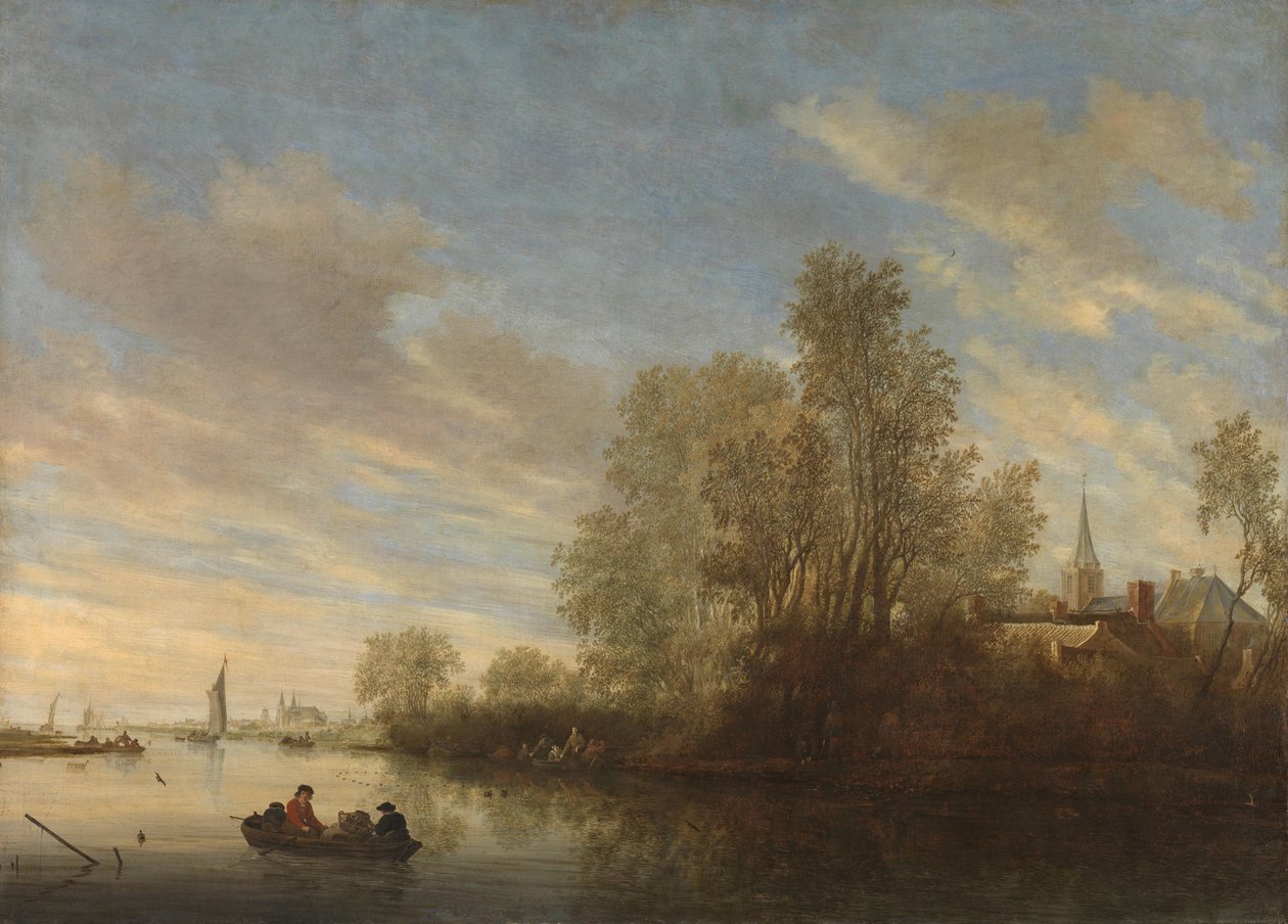 代芬特尔附近的河景 作者 所罗门·范·鲁伊斯黛尔（Salomon van Ruysdael）