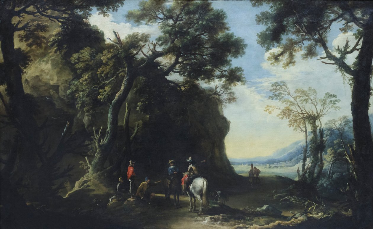 旅行者问路的风景，约 1641 年（布面油画） 作者 救世主罗莎