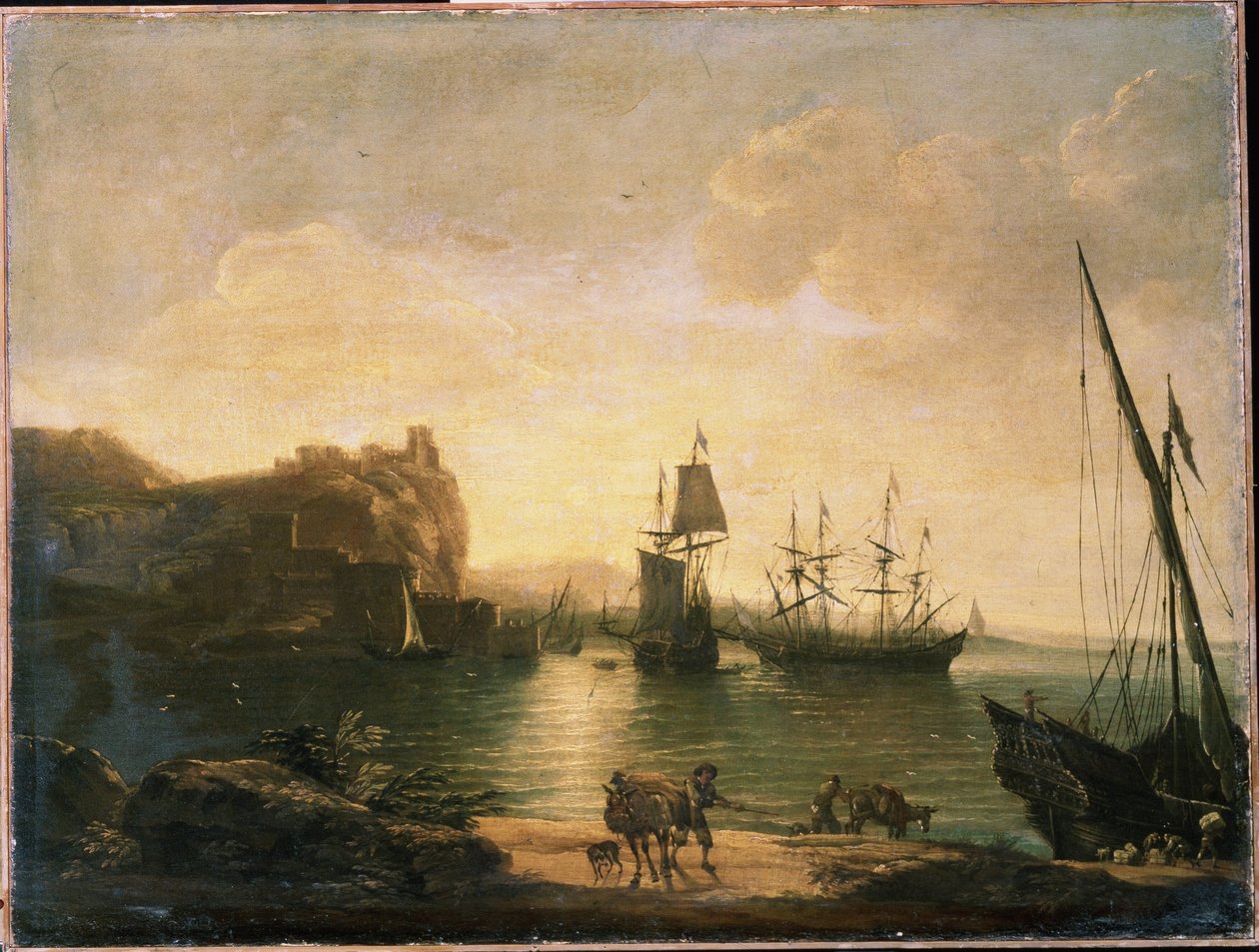 港口。Salvator (Salvatore) Rosa（1615-1673 年）的画作，布面油画，意大利艺术（那不勒斯），巴洛克艺术。乌克兰塞巴斯托波尔 M.Kroshitsky 艺术博物馆。 作者 救世主罗莎