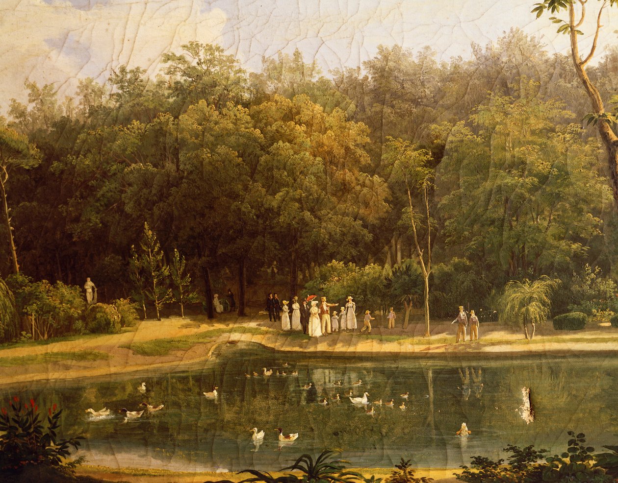 波蒂奇的皇家森林 (Real Bosco) 的鱼塘，萨尔瓦多·费尔戈拉 (Salvatore Fergola)（1799-1877 年） 作者 萨尔瓦多·费戈拉