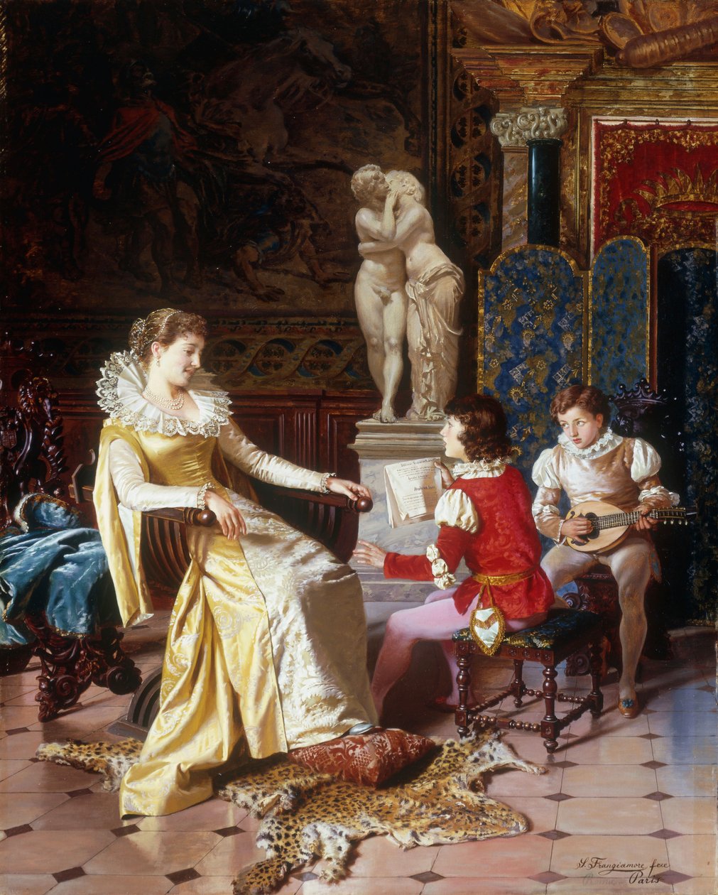 伊莎贝拉·奥西尼（Isabella Orsini）大约在1897年听塔索之子 作者 萨尔瓦多·弗朗贾莫尔