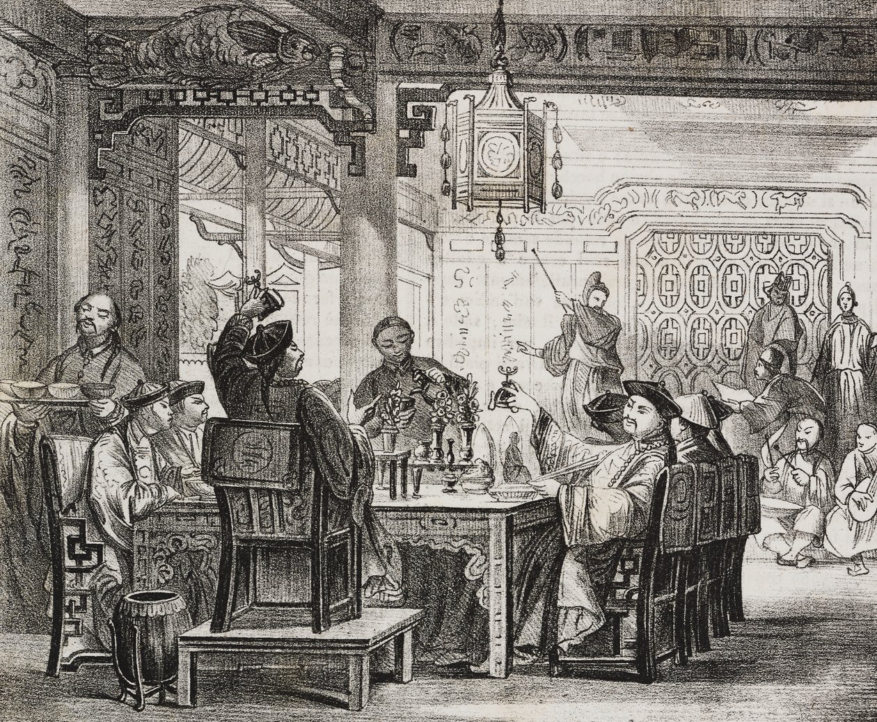 丰盛的中国宴会》，Salvatore Puglia 的石版画，选自 Poliorama Pittoresco，第 11 期，10 月 19 日 作者 萨尔瓦多·普利亚