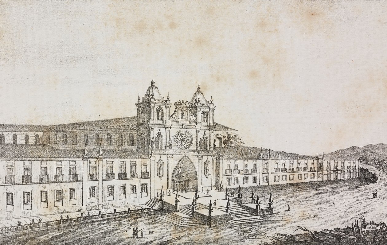 葡萄牙阿尔科巴萨修道院的正面，Salvatore Puglia 的石版画，出自 Poliorama Pittoresco，n 50，7 月 19 日 作者 萨尔瓦多·普利亚