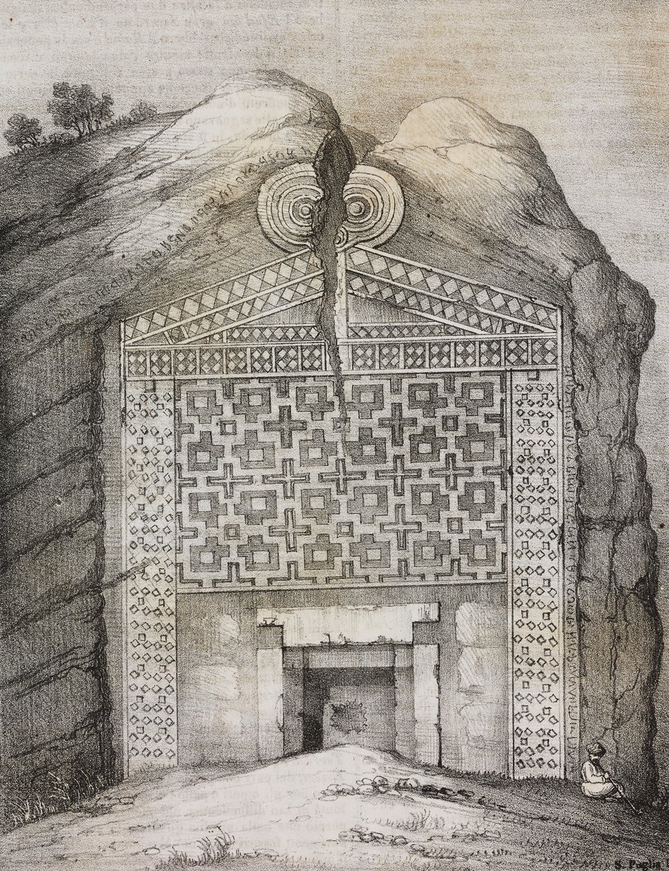 迈达斯墓，Midas Sehri，土耳其，Salvatore Puglia 石版画，Poliorama Pittoresco，n 41，5 月 18 日 作者 萨尔瓦多·普利亚