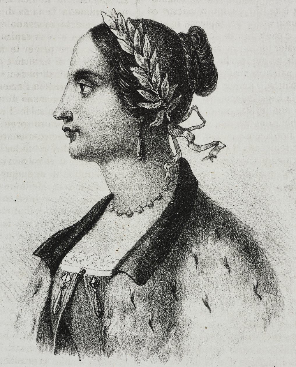 劳拉·巴西·维拉蒂 (Laura Bassi Veratti，1711-1778) 的肖像，意大利物理学家和学者，萨尔瓦托·普利亚 (Salvatore Puglia) 石版画，来自 Poliorama Pittoresco，n 4，9 月 4 日 作者 萨尔瓦多·普利亚