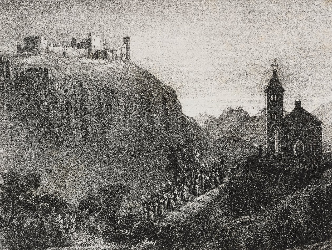 卡佩卢西亚之旅，魔灯场景，故事和图片集，萨尔瓦托·普利亚 (Salvatore Puglia) 石版画，出自 Poliorama Pittoresco，n 41，5 月 17 日 作者 萨尔瓦多·普利亚
