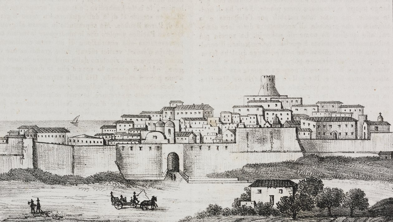 意大利卡拉布里亚克罗托内景观，Salvatore Puglia 石版画，Poliorama Pittoresco，n 12，10 月 26 日 作者 萨尔瓦多·普利亚
