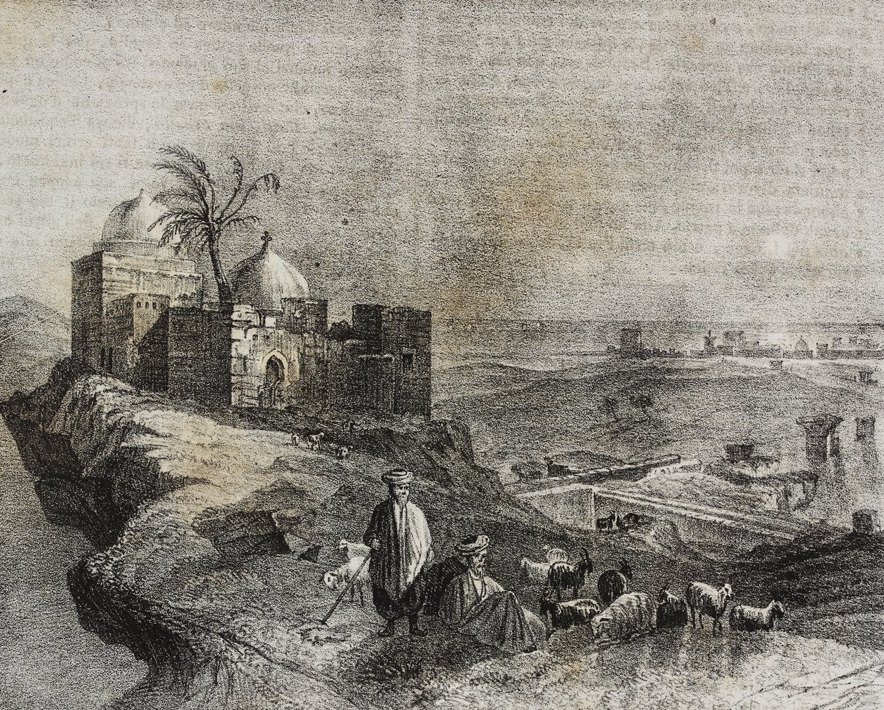 黎巴嫩提尔景观，Salvatore Puglia 石版画，出自 Poliorama Pittoresco，n 24，1 月 21 日 作者 萨尔瓦多·普利亚