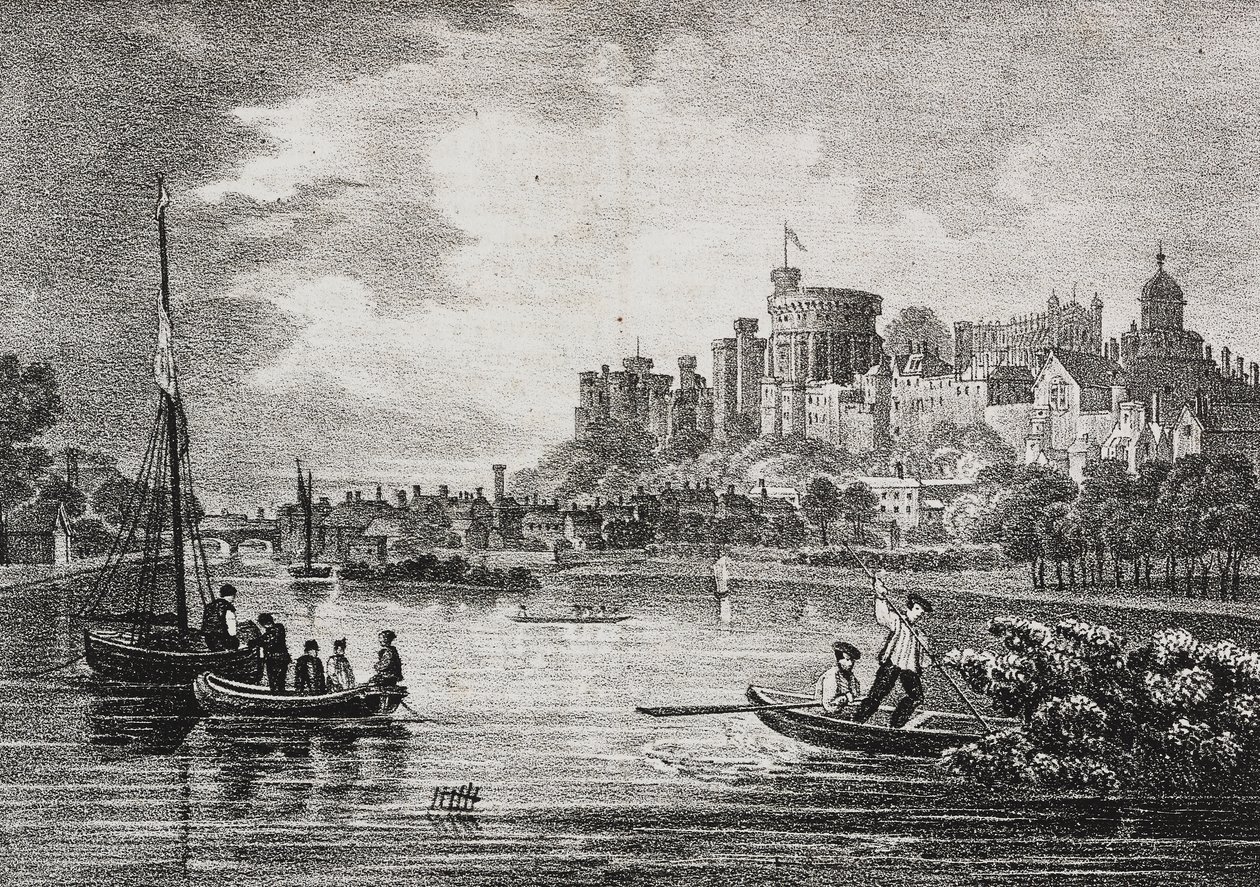 英国英格兰温莎城堡景观，Salvatore Puglia 石版画，Poliorama Pittoresco，n 32，3 月 15 日 作者 萨尔瓦多·普利亚