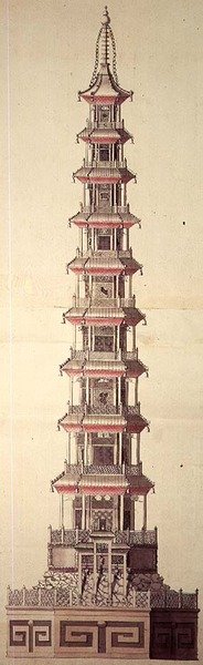 喷泉宝塔的设计（纸上笔墨和水彩 作者 桑布鲁克·弗里曼