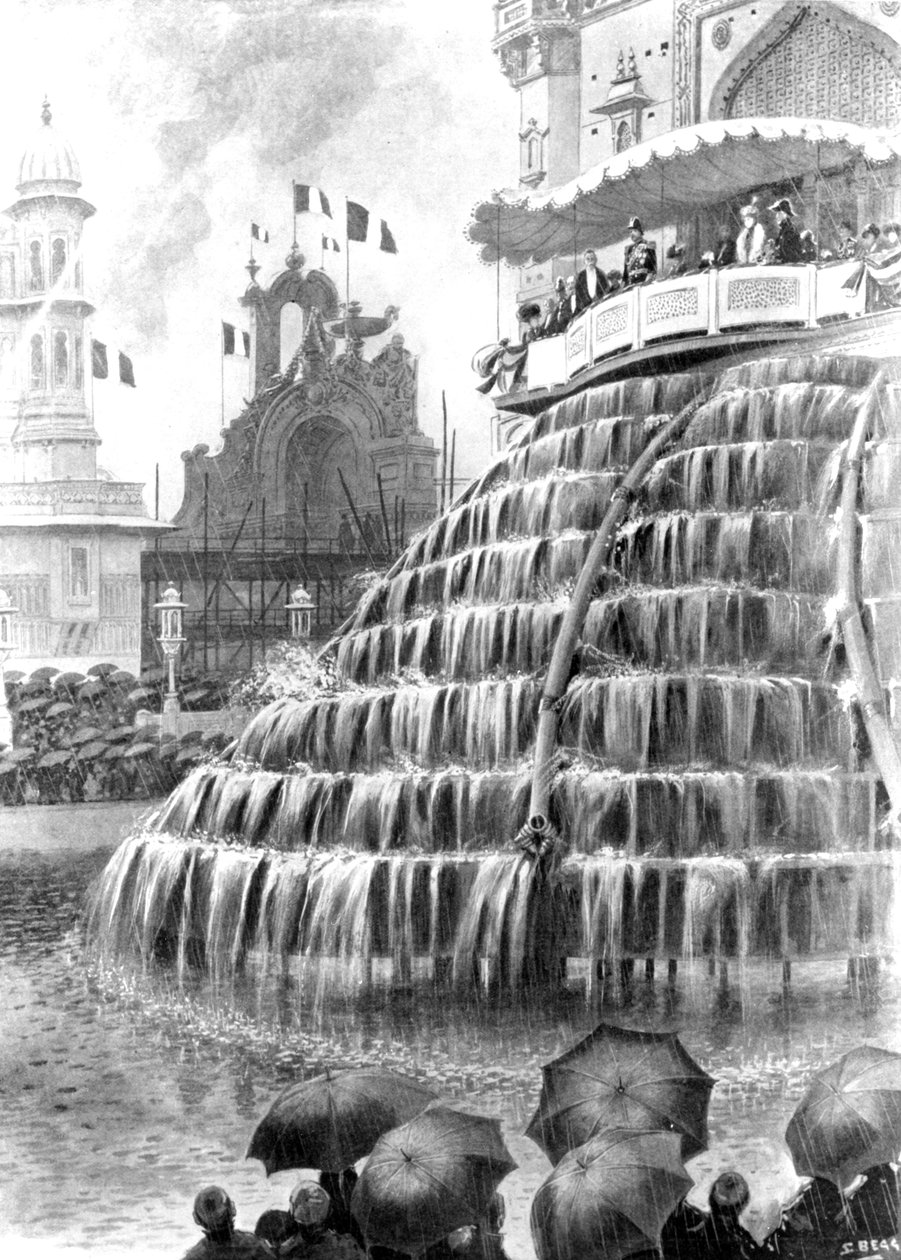 1908年5月23日，在“伦敦新闻画报”中举行的一场无助的倾盆大雨的国家仪式 作者 塞缪尔·贝格
