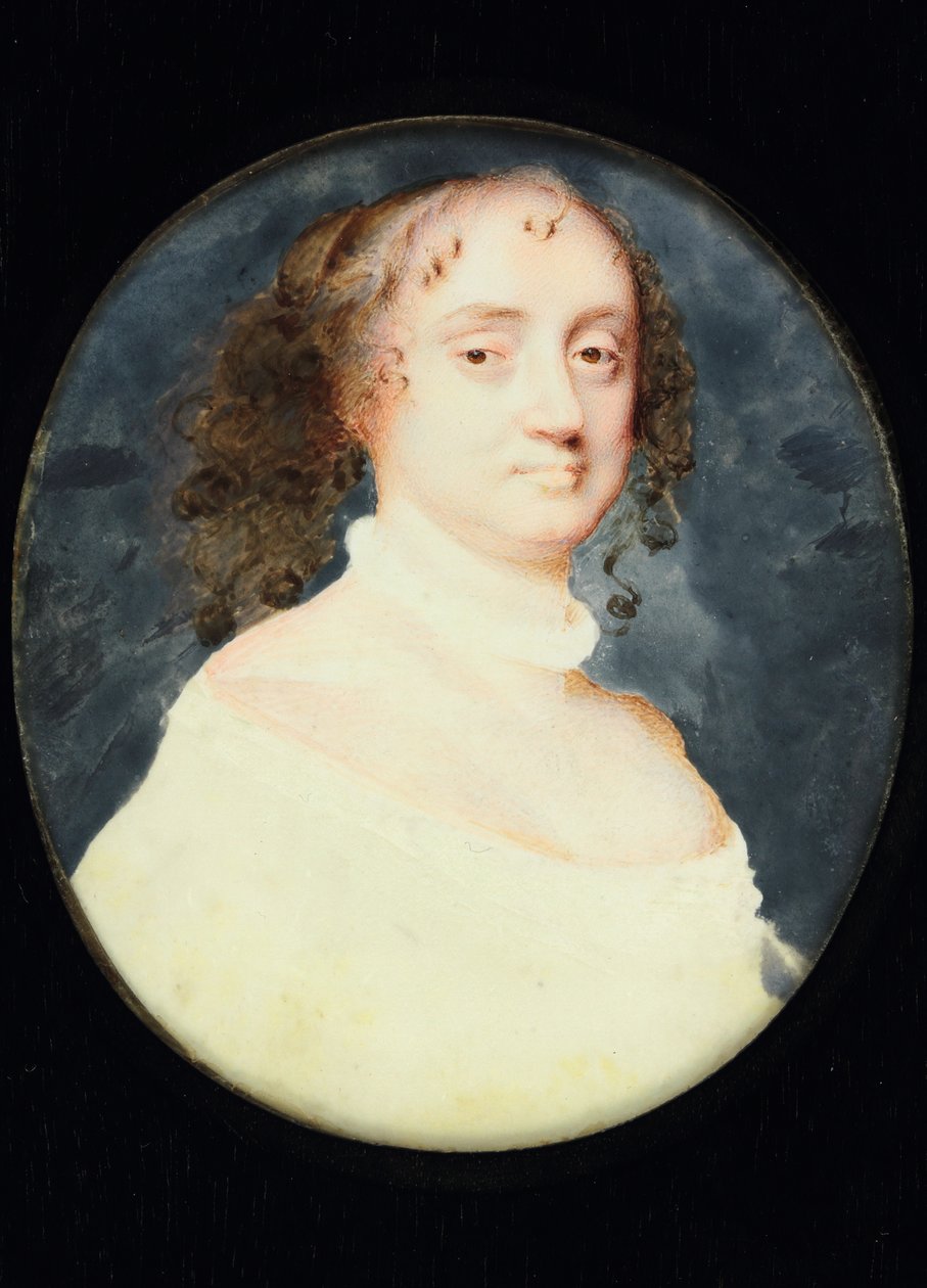 一位女士的肖像叫Barbara Villiers，萨福克伯爵夫人（wc on vellum） 作者 塞缪尔·库珀