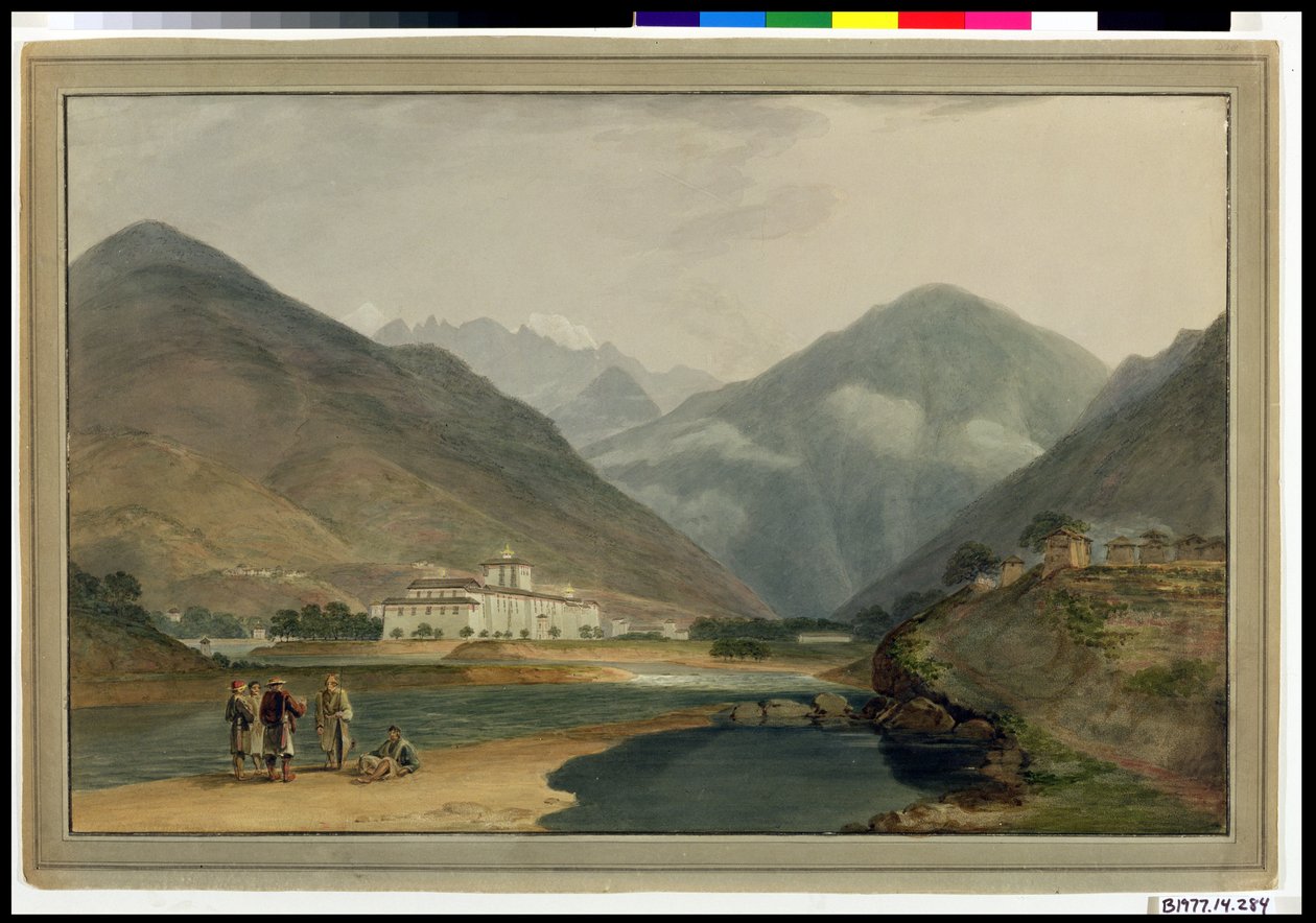 不丹的前冬季首都，位于Punakha Dzong，1783年 作者 塞缪尔·戴维斯（Samuel Davis）