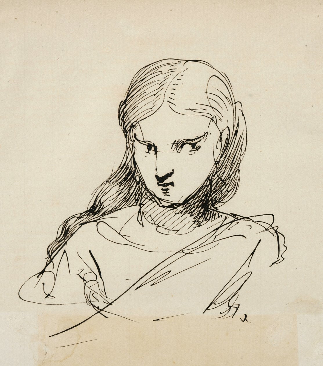 女性胸围的素描，1840年（奶油色纸上的笔和深棕色墨水） 作者 塞缪尔·芬利·布雷斯·莫尔斯
