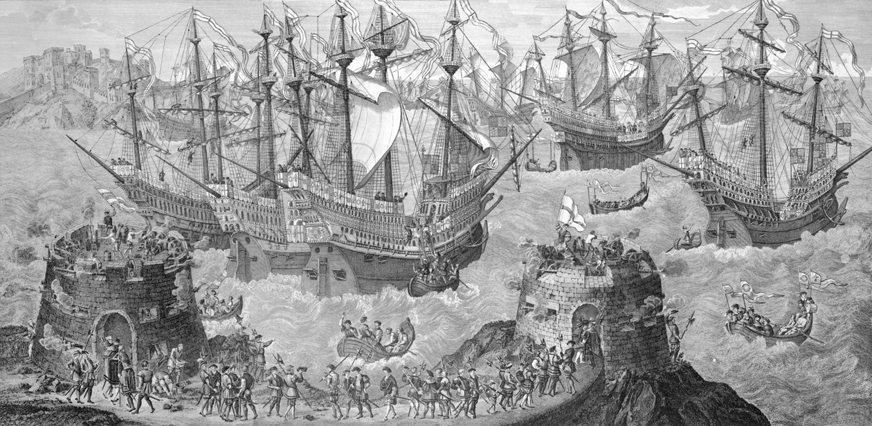 亨利八世（1491-1547）于1520年5月31日在多佛出发，准备接受法国国王弗朗西斯一世（1494-1547）酒吧的采访。 1781年，由詹姆斯巴西尔刻（束照片 作者 塞缪尔（Samuel Hieronymous）格林