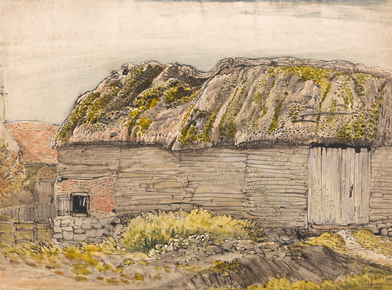 一个带有苔藓屋顶的谷仓，肖勒姆 作者 塞缪尔·帕尔默（Samuel Palmer）