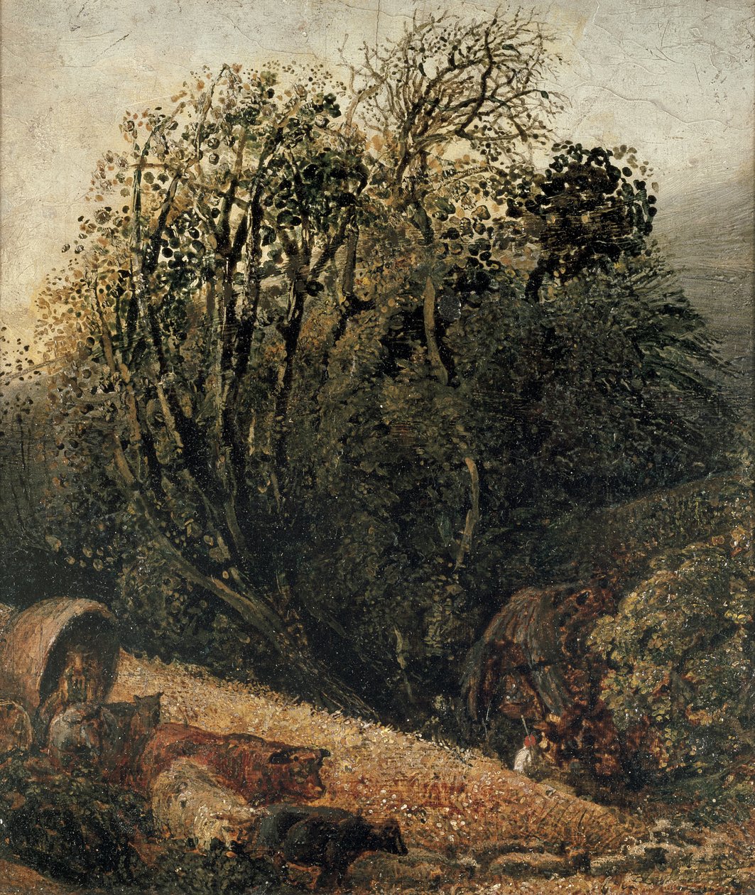 玉米田与树木接壤，19世纪 作者 塞缪尔·帕尔默（Samuel Palmer）