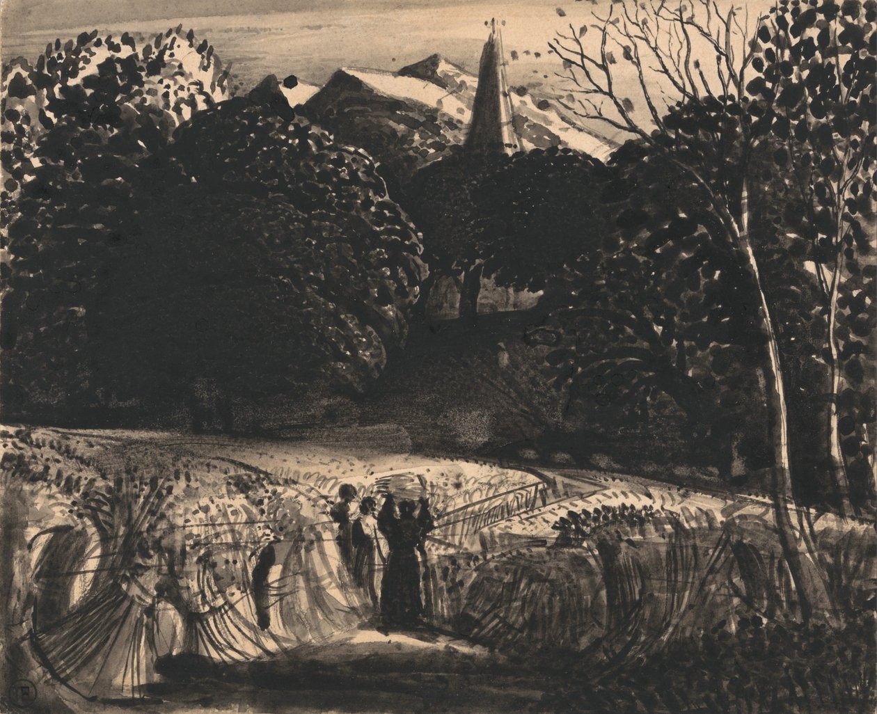 玉米田和月光下的教堂 作者 塞缪尔·帕尔默（Samuel Palmer）