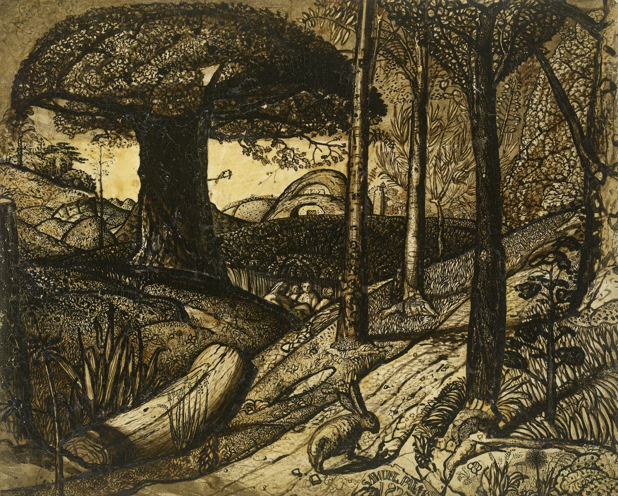1825年清晨（棕褐色的笔和画笔） 作者 塞缪尔·帕尔默（Samuel Palmer）