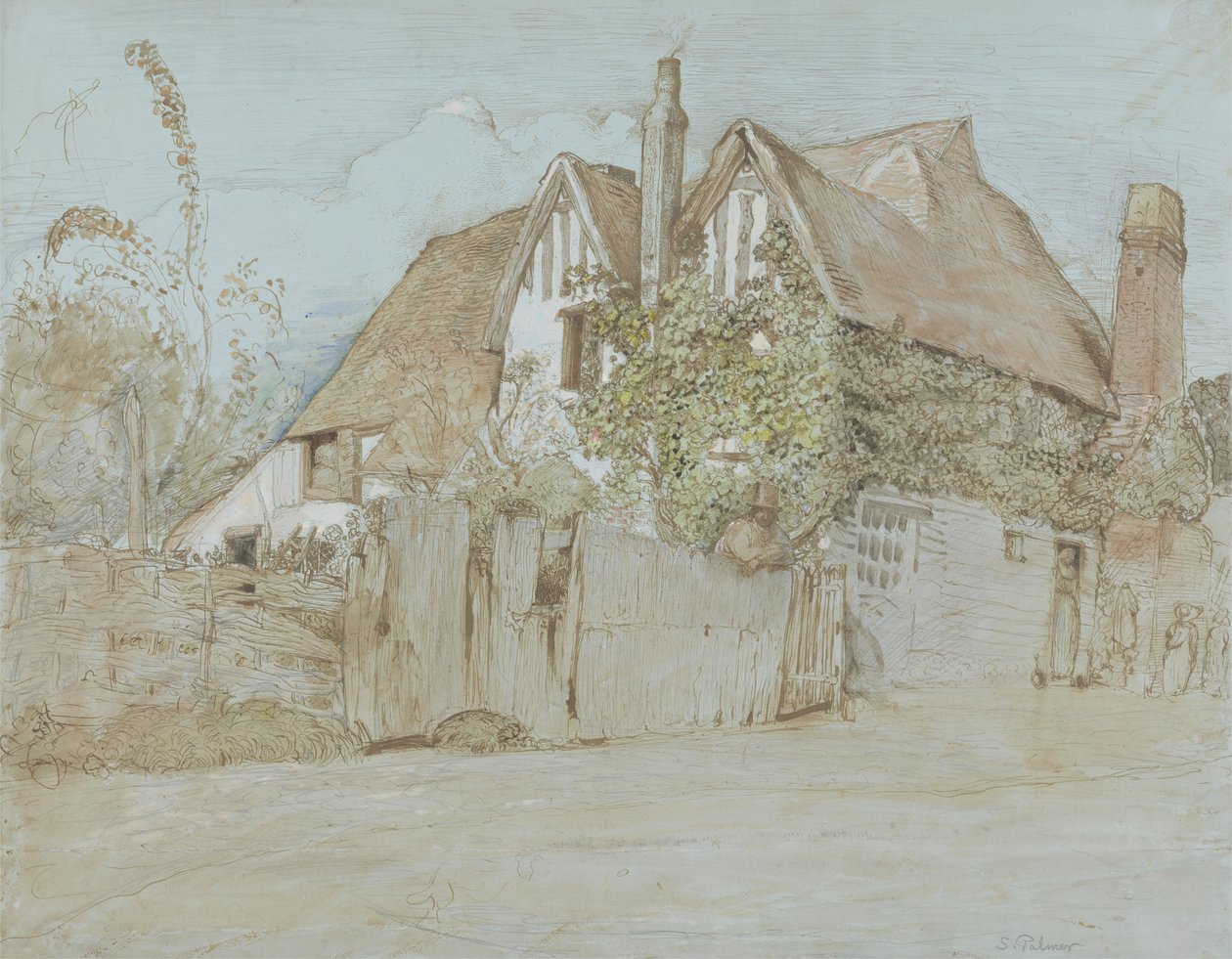 常春藤小屋，肖勒姆（wc，水粉笔在纸上用水粉） 作者 塞缪尔·帕尔默（Samuel Palmer）