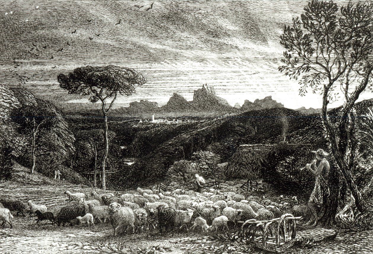 打开折叠，清晨，1880年 作者 塞缪尔·帕尔默（Samuel Palmer）