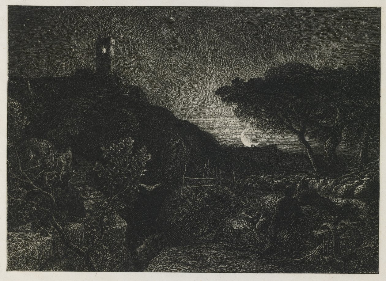 孤独的塔，1879年 作者 塞缪尔·帕尔默（Samuel Palmer）