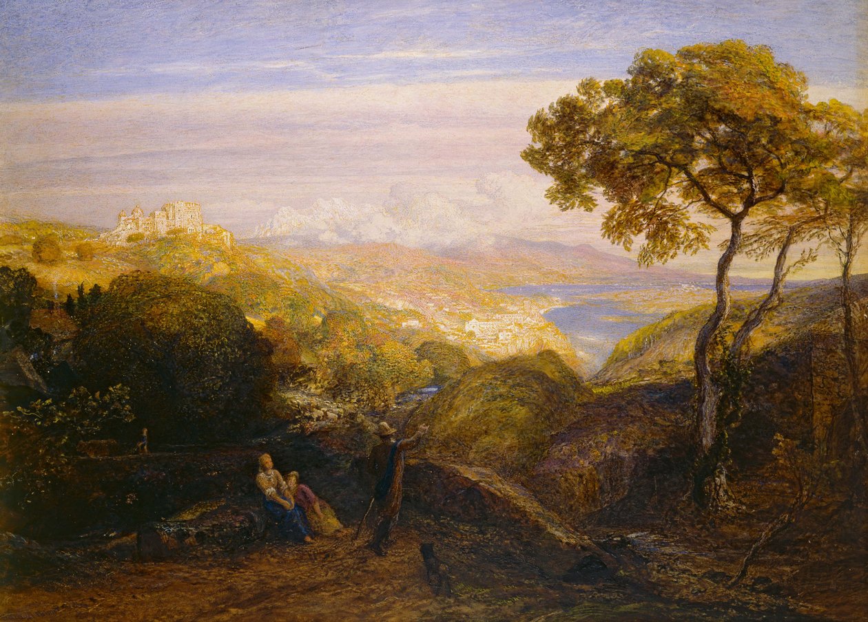 展望，1864-81（水彩和体彩与阿拉伯树胶，在伦敦板上） 作者 塞缪尔·帕尔默（Samuel Palmer）