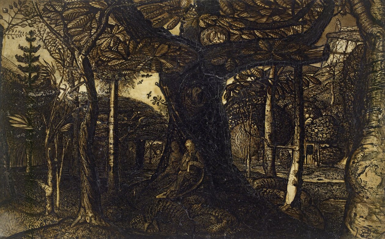 1825年的木头裙（棕褐色的钢笔和刷子） 作者 塞缪尔·帕尔默（Samuel Palmer）