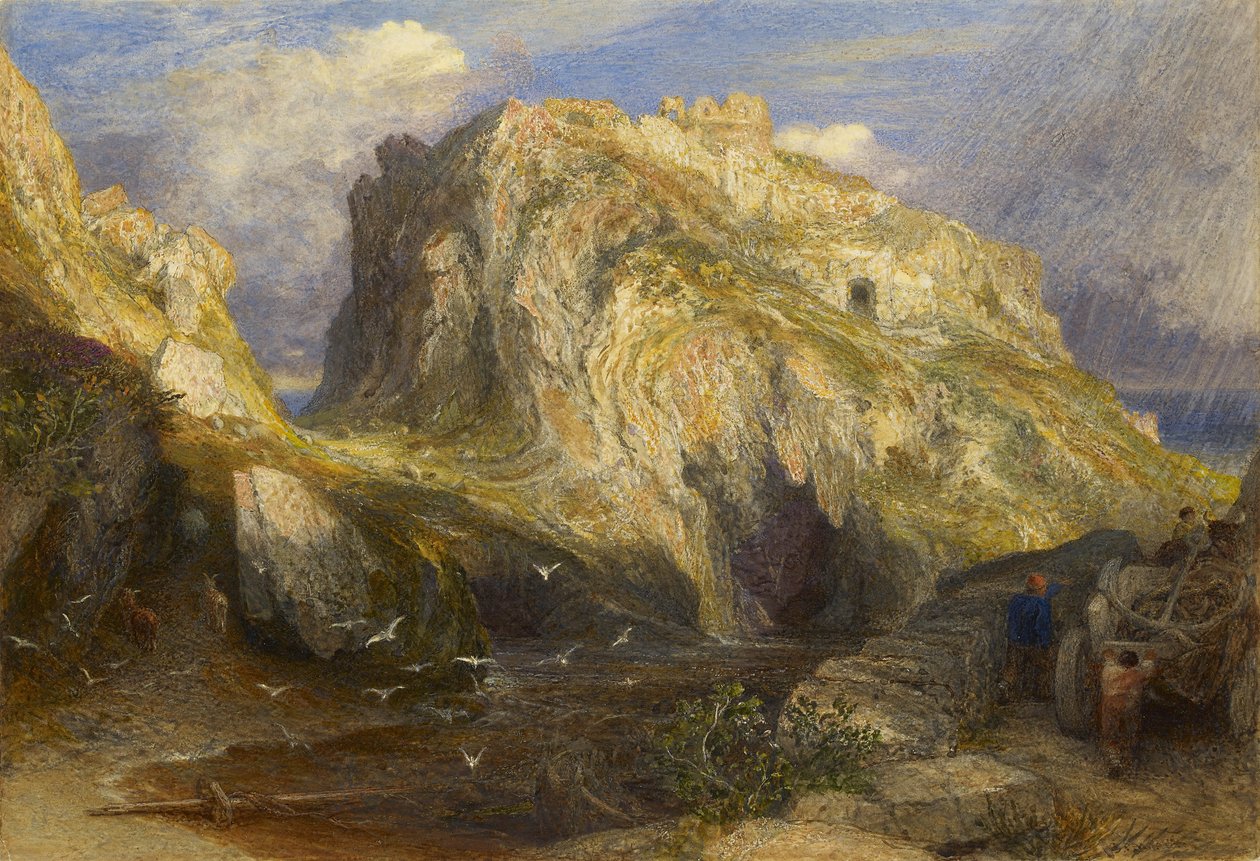 廷塔杰尔城堡，接近雨，19世纪 作者 塞缪尔·帕尔默（Samuel Palmer）