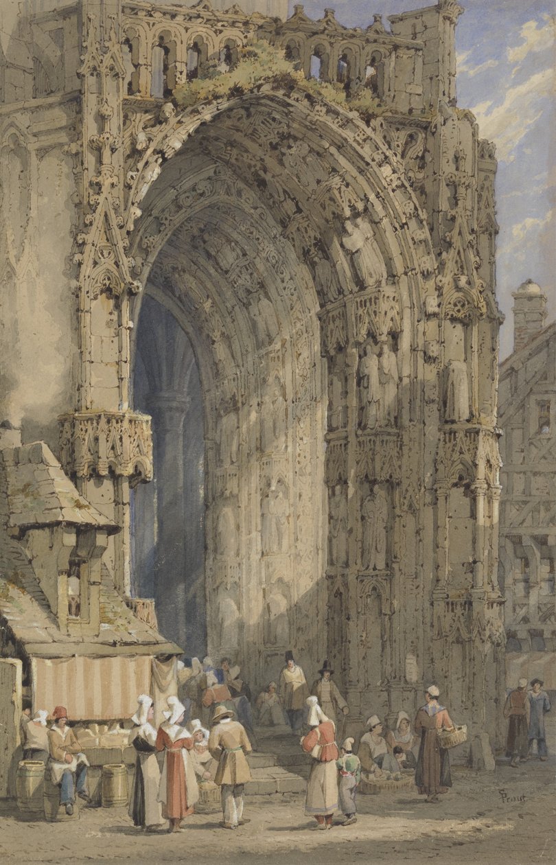 The Porch，Rheims Cathedral，c.1840（wc，gouache und ink on paper） 作者 塞缪尔·普鲁特