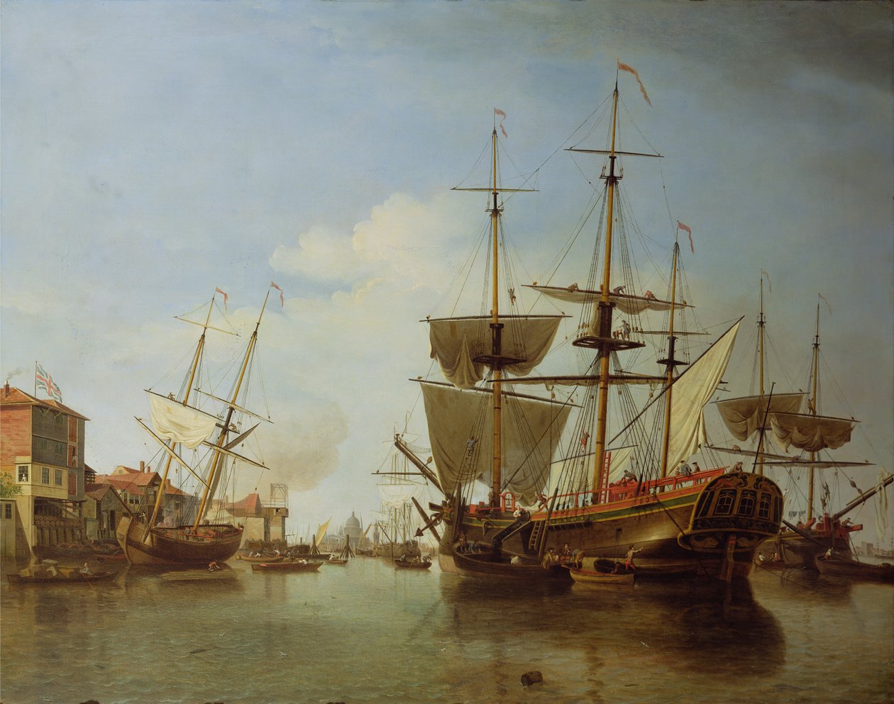在Rotherhithe的泰晤士河上航运，c.1753 作者 塞缪尔·斯科特