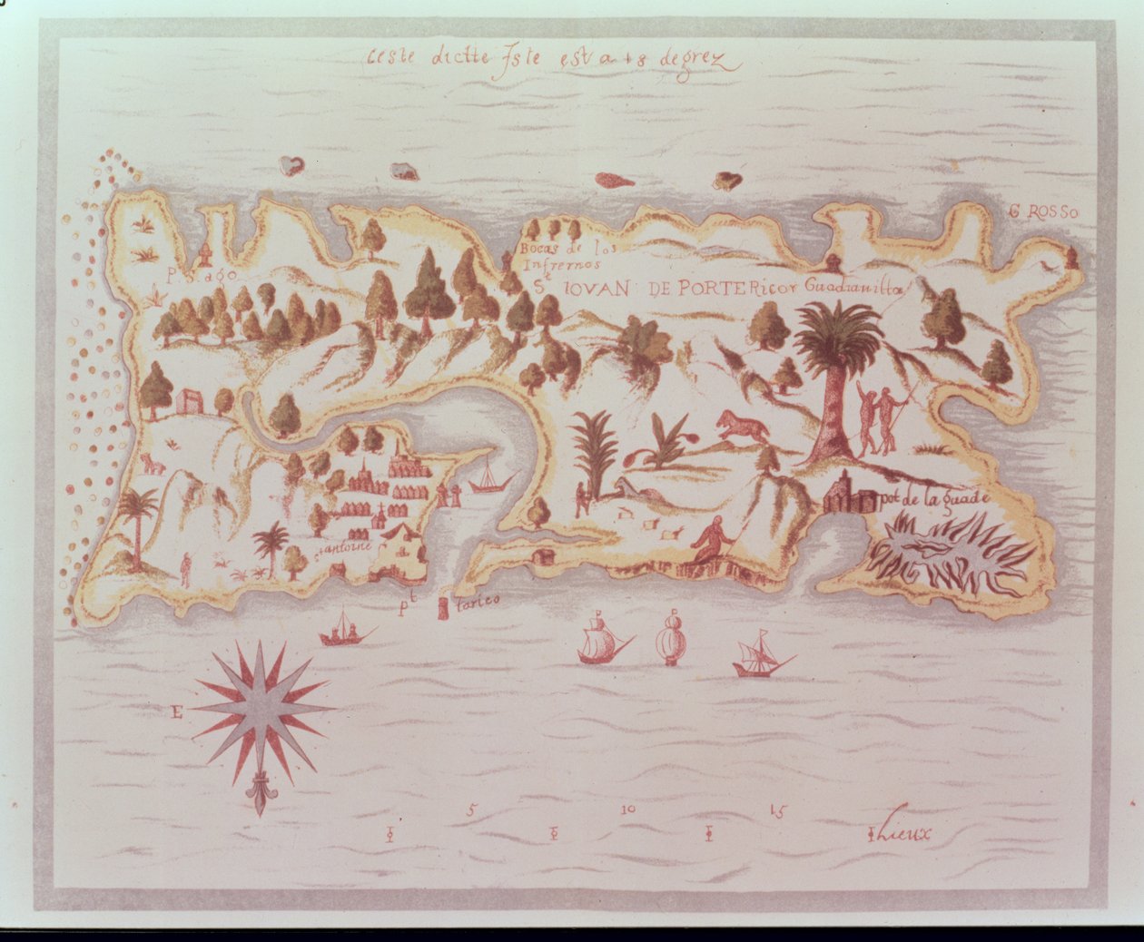 波多黎各岛的地图，1599年 作者 塞缪尔·德·尚普兰