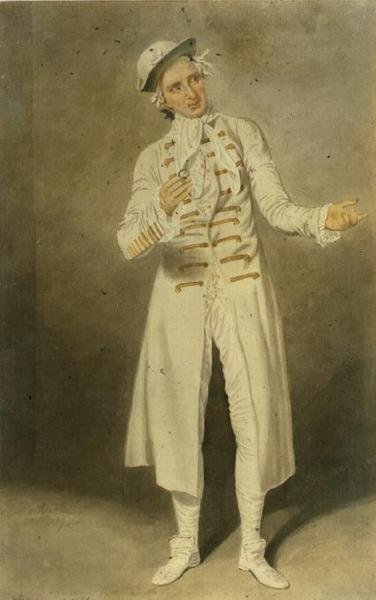 William Farren（1786-1861）作为奥格尔比勋爵（Lord Ogleby）的秘密婚姻，大卫加里克（David Garrick）和乔治科尔曼（George Coleman）在1818年考文特花园剧院（Wc on paper） 作者 塞缪尔·德·维尔德