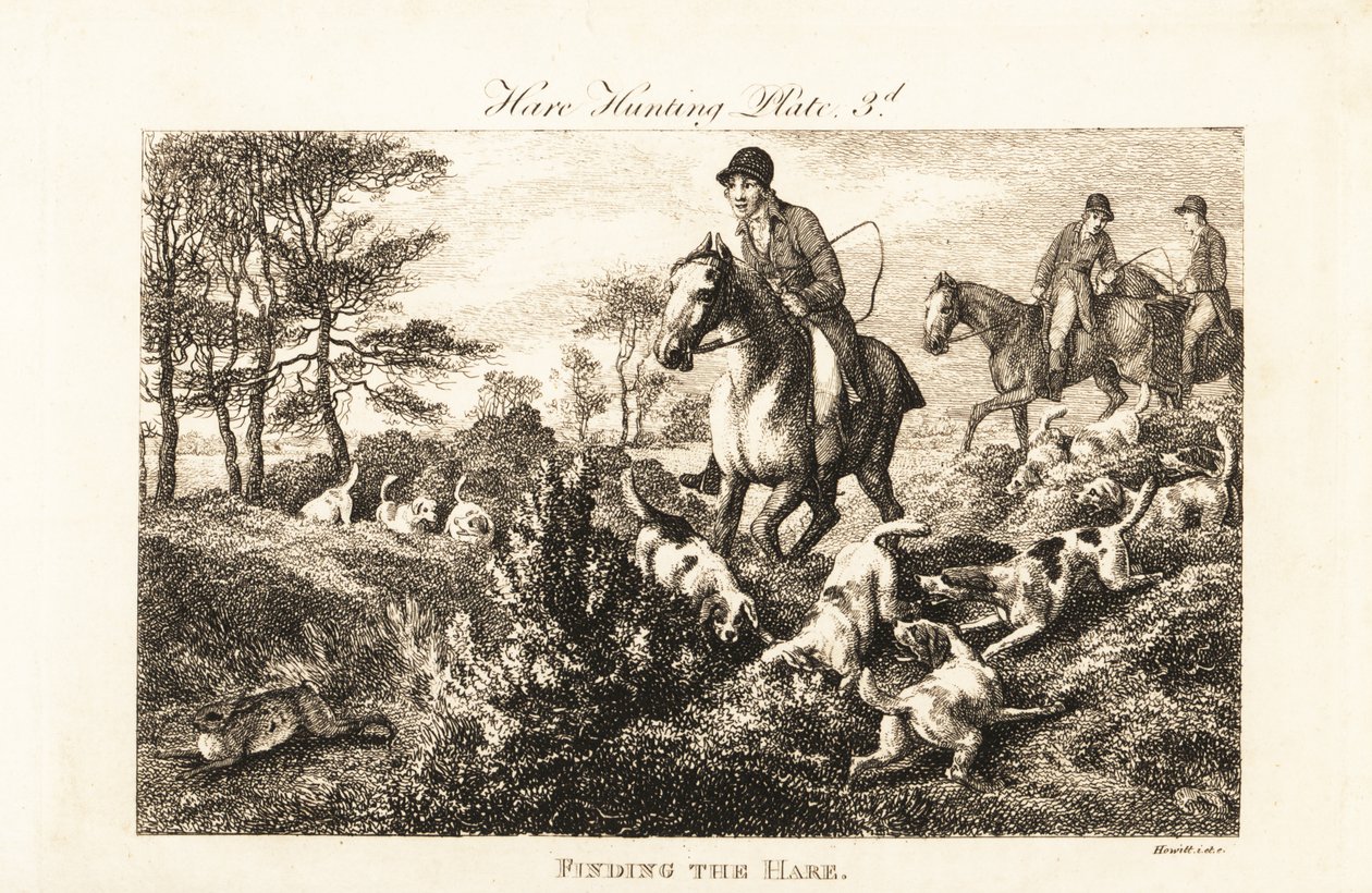 Mounted huntsmen watching as hounds find a hare 作者 塞缪尔·霍威特（之后）