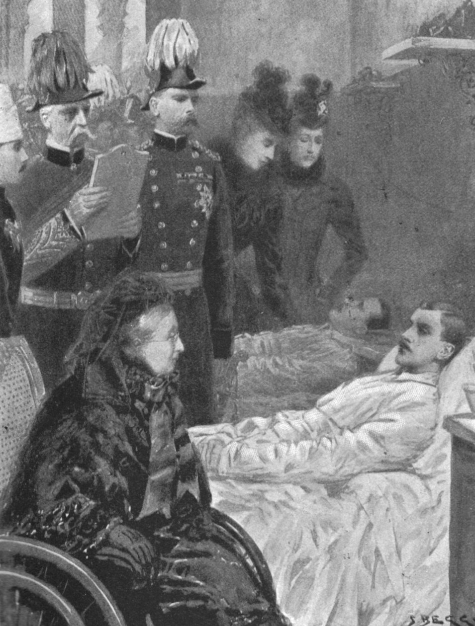 维多利亚女王（Queen Victoria）...在印度边境战役中受伤的士兵... 1901年，1898年。 作者 塞缪尔·贝格