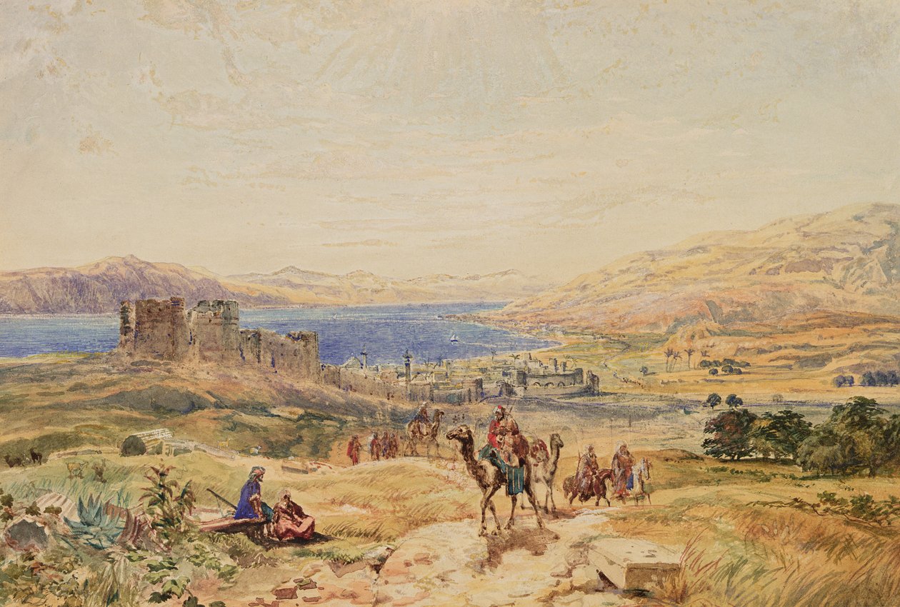 加利利海的提比里亚，c.1850（纸上水彩画） 作者 塞缪尔·鲍