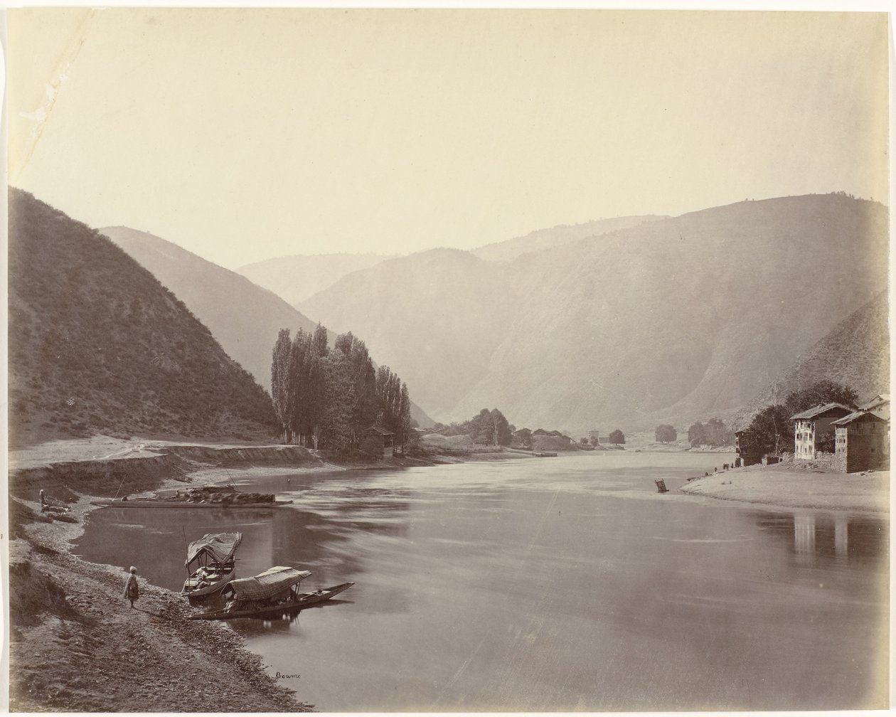 Rivierzicht nabij 巴拉穆拉, 印度 巴拉穆拉 (Baramulla)，河下游景（原标题） 作者 塞缪尔·伯恩（艺术家签名）