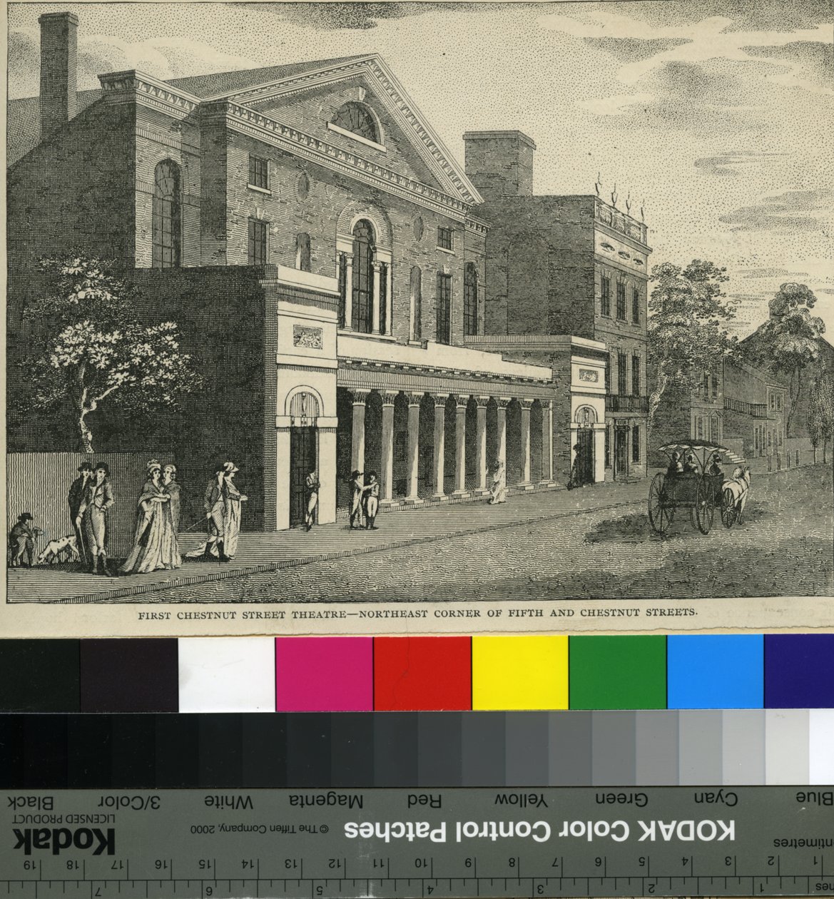First Chestnut Street Theatre, Northeast Corner of Fifth and Chestnut Streets，c.1820（木刻） 作者 塞缪尔·卡斯特纳