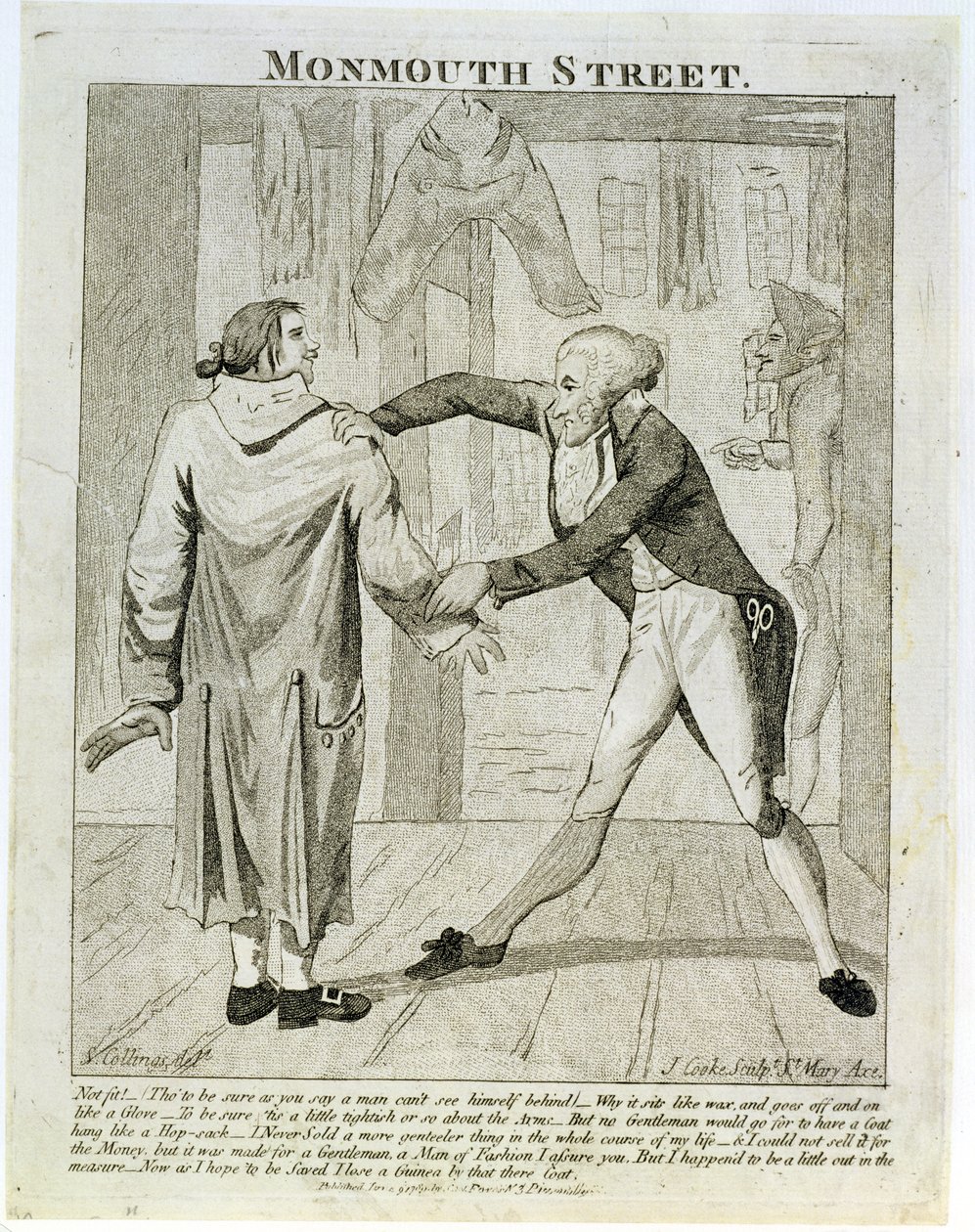 Monmouth Street，一件旧衣卖家的漫画，由J. Cooke雕刻，1789年 作者 塞缪尔·科林斯